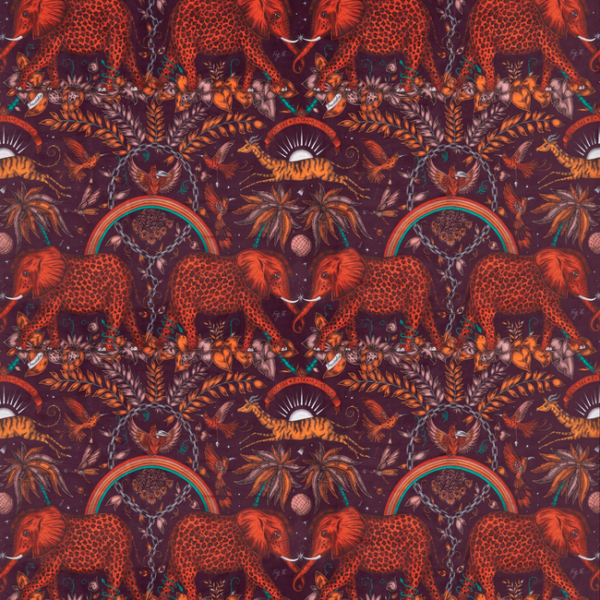 CLARKE & CLARKE EMMA J SHIPLEY FOR C&C WILDERIE ZAMBEZI VELVET - WINE upholstery fabric swatch for sample-first furniture planning