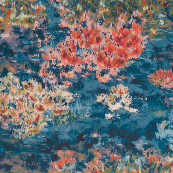 CLARKE & CLARKE EXOTICA FIORE - MIDNIGHT/SPICE upholstery fabric swatch for sample-first furniture planning