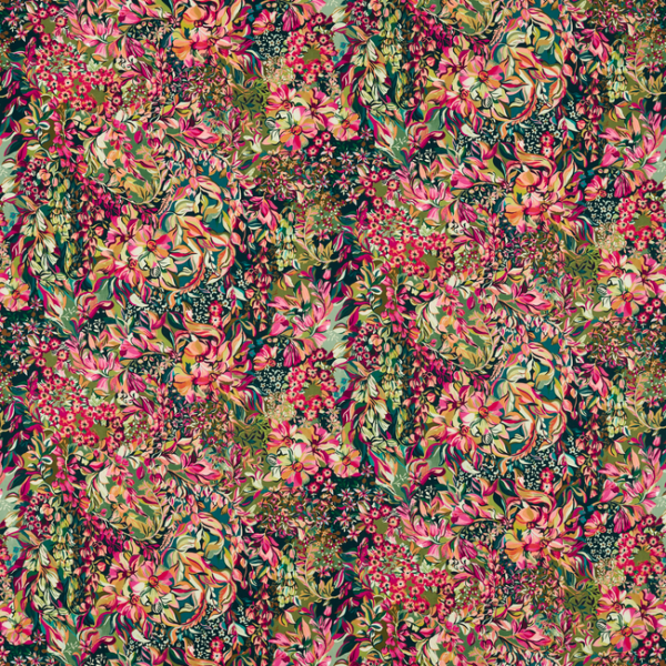 CLARKE & CLARKE FERNDENE AUBREY VELVET - FOREST/RASPBERRY F1646/01.CAC.0