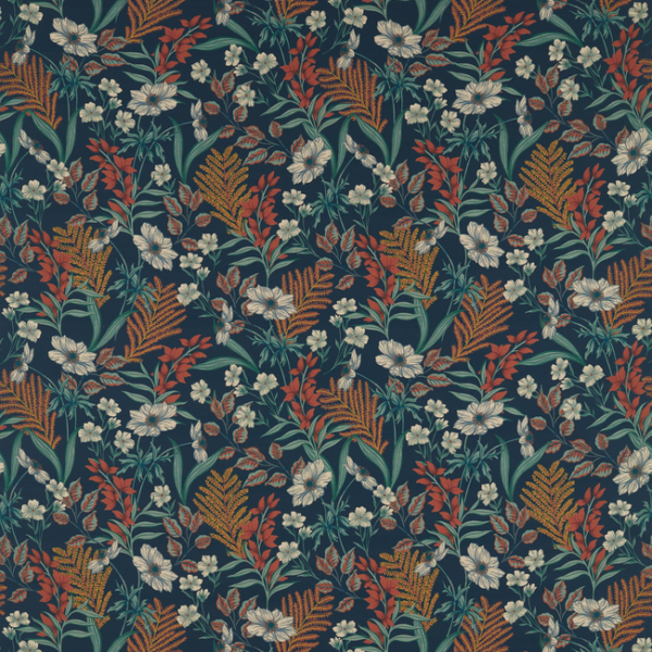CLARKE & CLARKE FERNDENE HAZELBURY LINEN - MIDNIGHT/SPICE upholstery fabric swatch for sample-first furniture planning