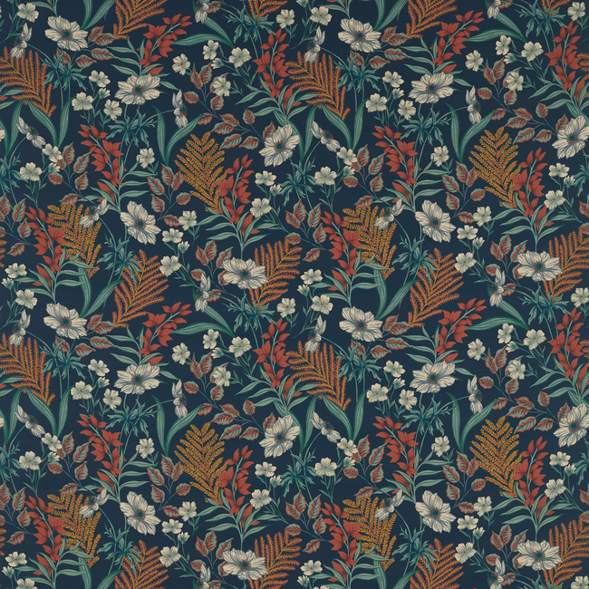 CLARKE & CLARKE FERNDENE HAZELBURY LINEN - MIDNIGHT/SPICE F1648/03.CAC.0