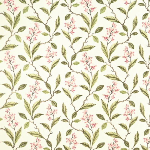 CLARKE & CLARKE HALCYON MELROSE - PINK/APPLE upholstery fabric swatch for sample-first furniture planning