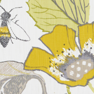 Clarke & Clarke Oriental Garden Lotus - Chartreuse/charcoal upholstery fabric swatch