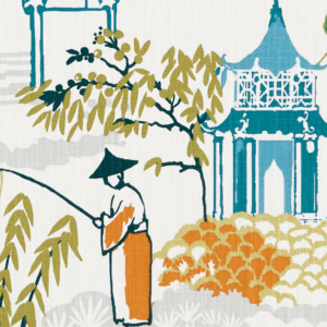 Clarke & Clarke Oriental Garden Pagoda - Spice upholstery fabric swatch
