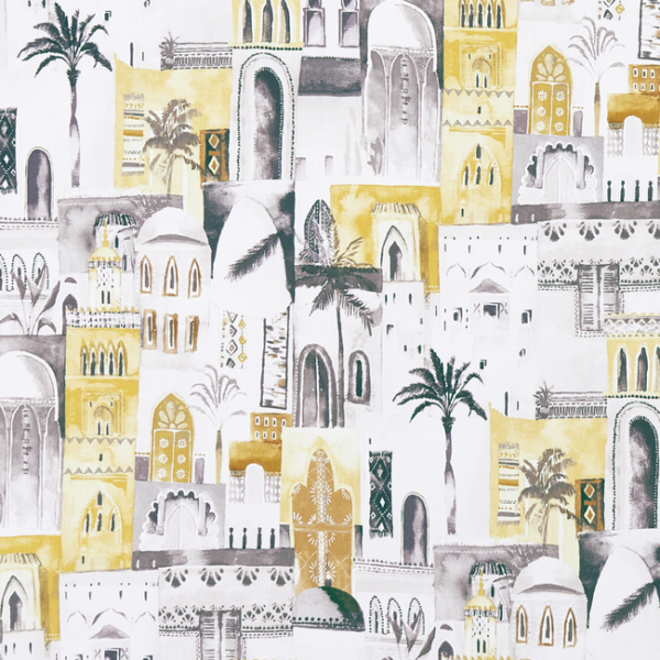 CLARKE & CLARKE PRINCE OF PERSIA MARRAKECH - CHARCOAL/OCHRE upholstery fabric swatch for sample-first furniture planning
