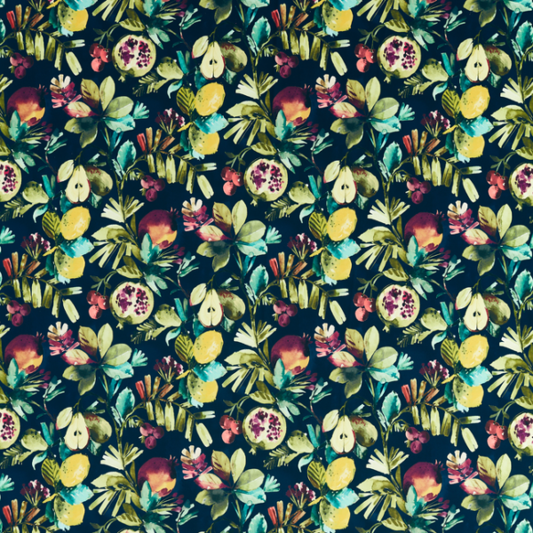 CLARKE & CLARKE STUDIO G FOR C&C AMAZONIA FRUTA - MIDNIGHT VELVET upholstery fabric swatch for sample-first furniture planning