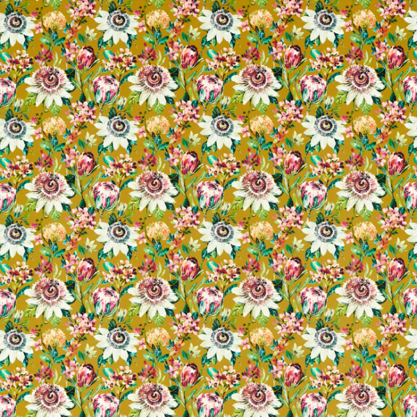 CLARKE & CLARKE STUDIO G FOR C&C AMAZONIA PARADISE - OCHRE VELVET upholstery fabric swatch for sample-first furniture planning