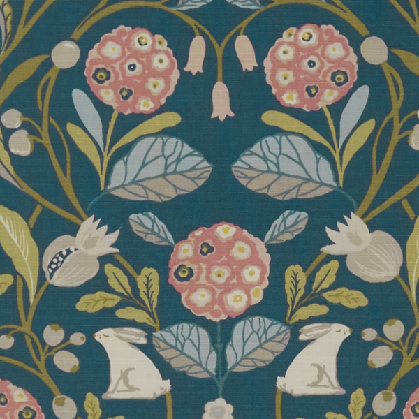 CLARKE & CLARKE STUDIO G FOR C&C SHERWOOD FORESTER - TEAL/BLUSH upholstery fabric swatch for sample-first furniture planning