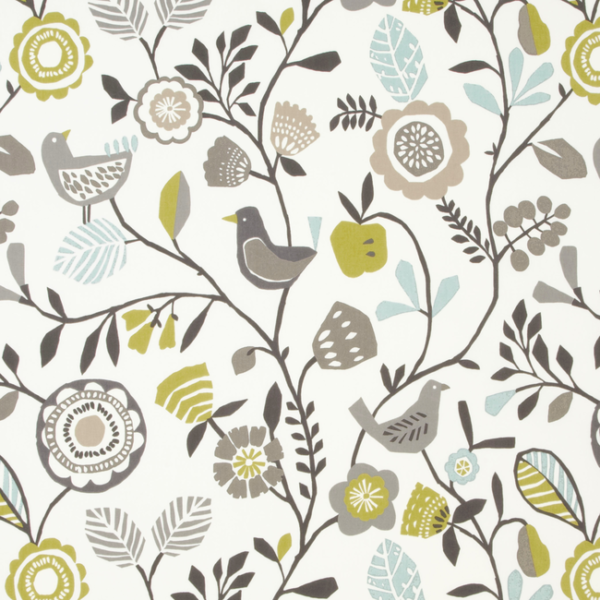 CLARKE & CLARKE STUDIO G FOR C&C WILDERNESS FOLKI - CHARTREUSE/CHARCOAL upholstery fabric swatch for sample-first furniture planning