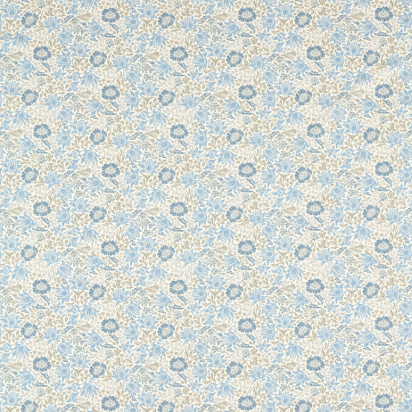 CLARKE & CLARKE WILLIAM MORRIS DESIGNS MALLOW - DENIM/IVORY upholstery fabric swatch for sample-first furniture planning