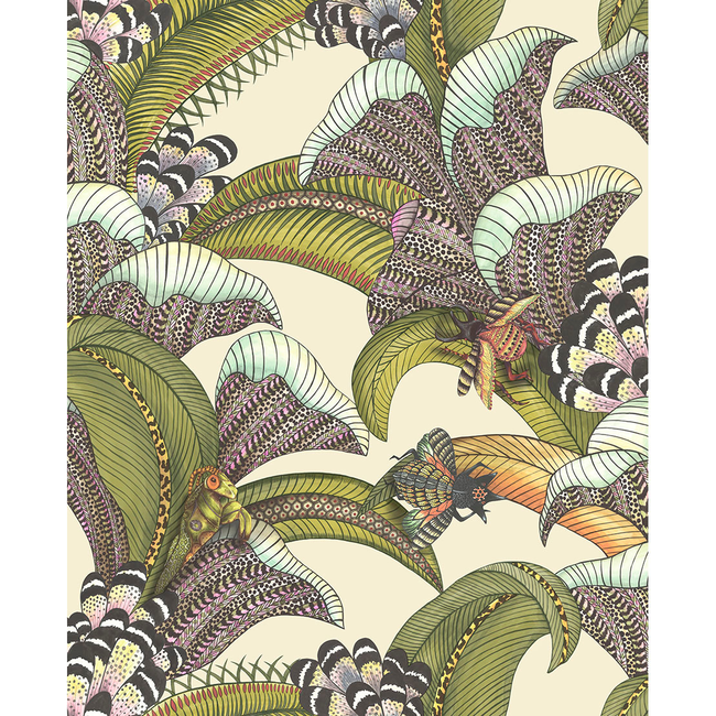 COLE & SON ARDMORE-JABULA HOOPOE LEAVES - OLIVE/CHART/FUCHSIA ON CREAM 119/1001.CS.0