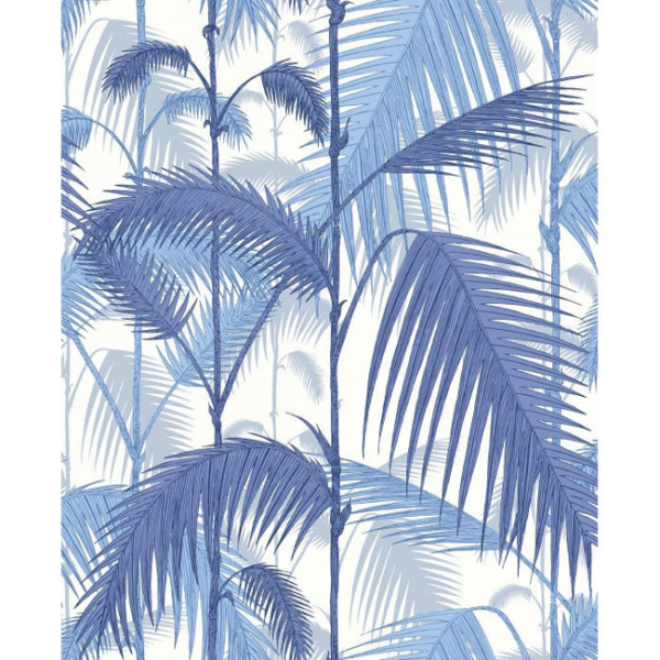 COLE & SON CONTEMPORARY FABRICS PALM JUNGLE - HYACI ON WHT upholstery fabric swatch for sample-first furniture planning