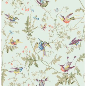 Cole & Son Selection Of Hummingbirds Hummingbirds Cotton Print - Duck Egg upholstery fabric swatch