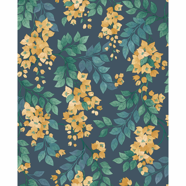 COLE & SON SEVILLE BOUGAINVILLEA - OCHRE/VIRIDIAN/PETROL ON INK 117/6019.CS.0