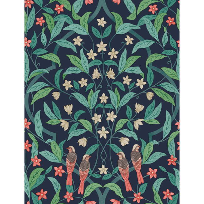 COLE & SON SEVILLE JASMINE & SERIN SYMPHONY - CORAL/PETROL/INK 117/10030.CS.0