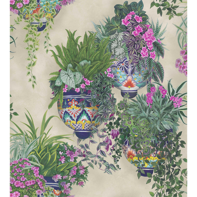 COLE & SON SEVILLE TALAVERA WP - MAGENTA & SPRING GREENS ON STONE 117/9027.CS.0