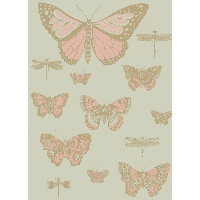 COLE & SON WHIMSICAL BUTTERFLIES & DRAGONFLIES - PINK ON OLIV 103/15063.CS.0
