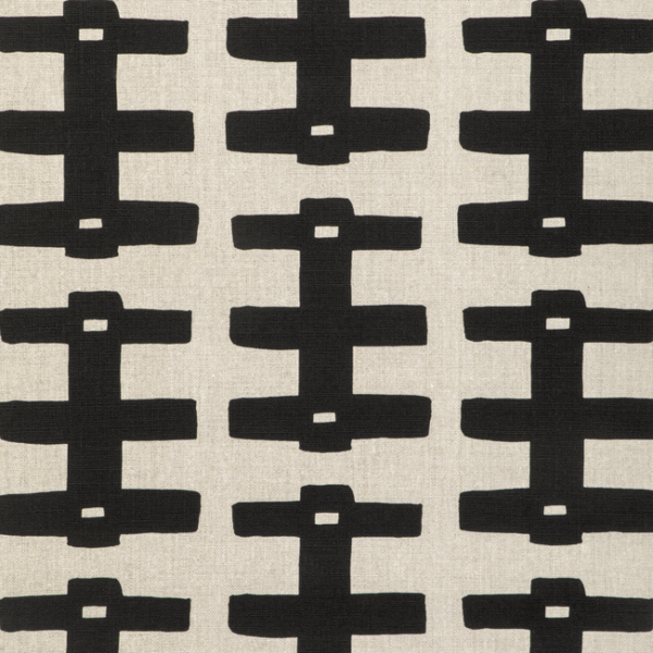 Caroline Cecil Textiles BRIDGE - BLACK/NATURAL upholstery fabric swatch for sample-first furniture planning