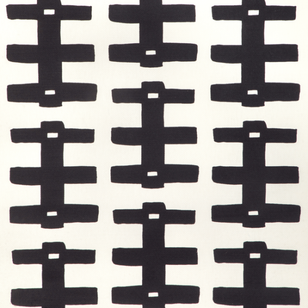 Caroline Cecil Textiles BRIDGE - BLACK/OYSTER upholstery fabric swatch for sample-first furniture planning