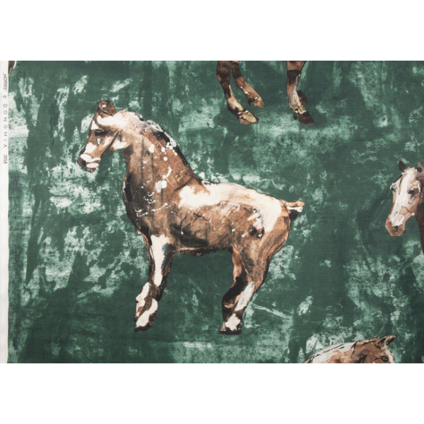 DONGHIA CIRCUS HORSES - GREEN upholstery fabric swatch for sample-first furniture planning