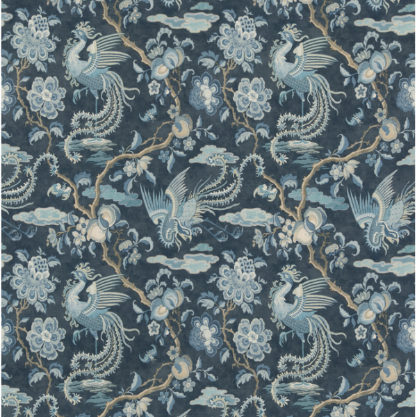 G P & J BAKER CHIFU CHIFU - INDIGO upholstery fabric swatch for sample-first furniture planning