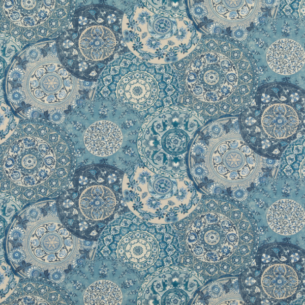 G P & J BAKER CHIFU IMARI - BLUE upholstery fabric swatch for sample-first furniture planning