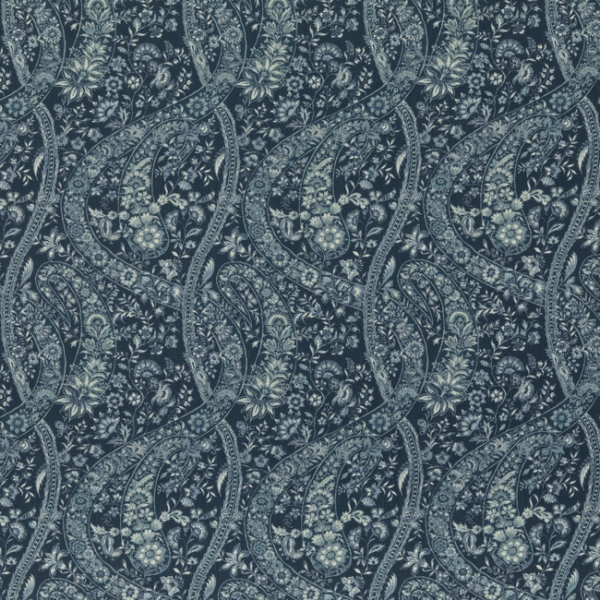 G P & J BAKER COROMANDEL BUKHARA PAISLEY - INDIGO upholstery fabric swatch for sample-first furniture planning