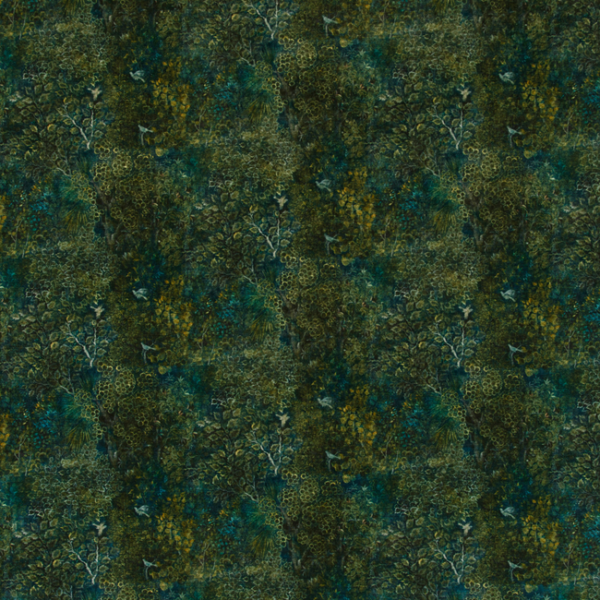 G P & J BAKER EAST TO WEST PERSIAN GARDEN VELVET - PEACOCK upholstery fabric swatch for sample-first furniture planning