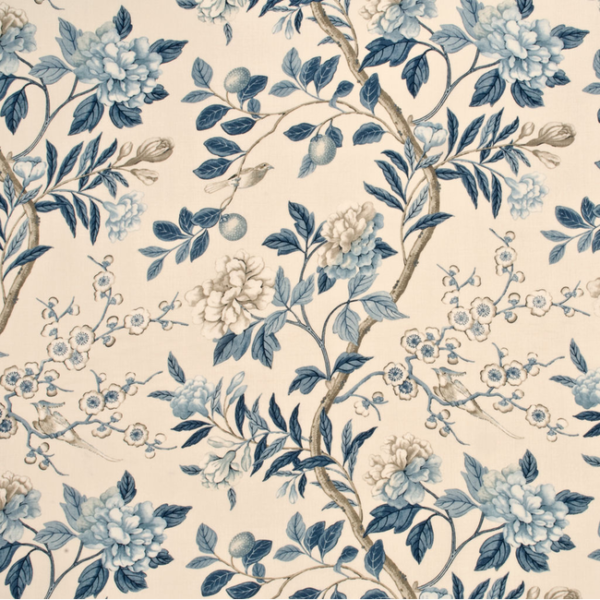 G P & J BAKER EMPEROR'S GARDEN EMPEROR'S GARDEN - BLUE/CREAM upholstery fabric swatch for sample-first furniture planning