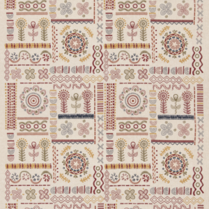 G P & J Baker X Kit Kemp Spin Off - Red/green upholstery fabric swatch