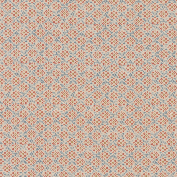 G P & J BAKER HOUSE SMALL PRINTS GRANTLY - INDIGO/RED upholstery fabric swatch for sample-first furniture planning