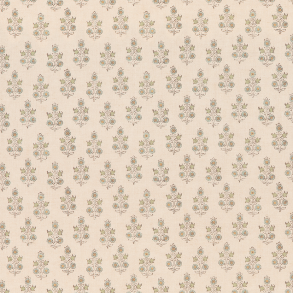 G P & J BAKER HOUSE SMALL PRINTS POPPY SPRIG - AQUA upholstery fabric swatch for sample-first furniture planning