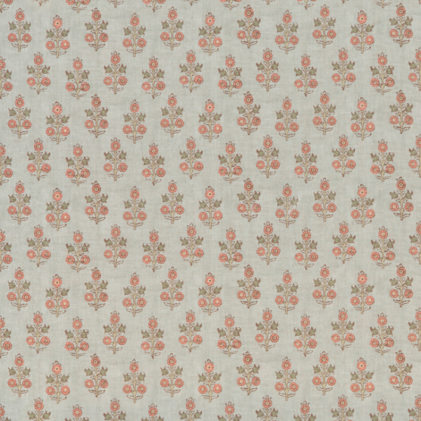 G P & J BAKER HOUSE SMALL PRINTS POPPY SPRIG - AQUA/BLUSH upholstery fabric swatch for sample-first furniture planning
