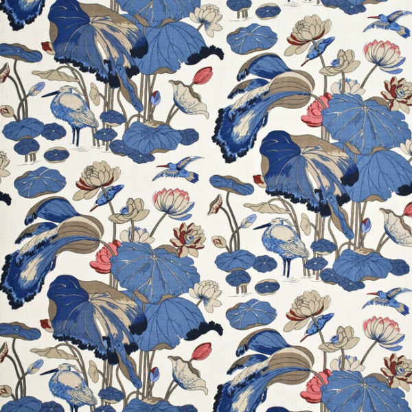 G P & J BAKER NYMPHEUS - LINEN - INDIGO/MARINE/LINEN upholstery fabric swatch for sample-first furniture planning
