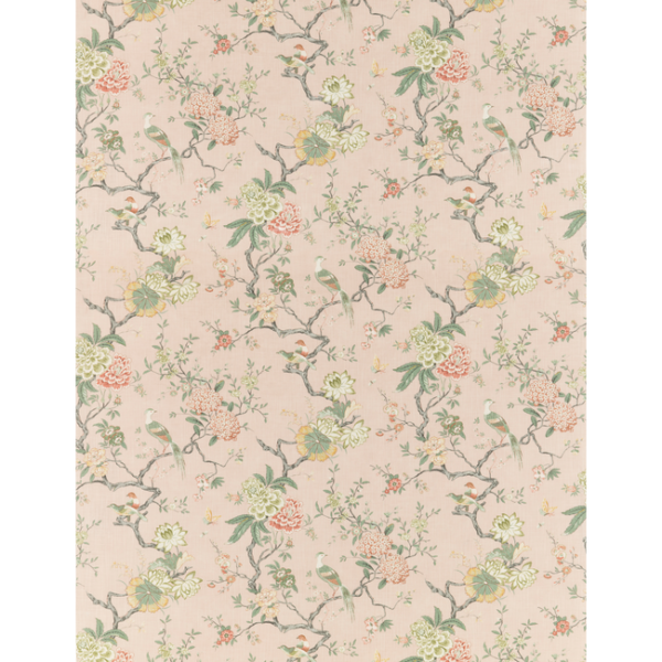 G P & J BAKER ORIENTAL BIRD SIGNATURE - BLUSH upholstery fabric swatch for sample-first furniture planning