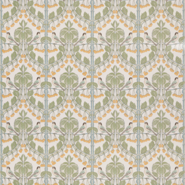 G P & J BAKER ORIGINAL BRANTWOOD FABRIC BIRDS & CHERRIES COTTON - AQUA BP10967.3.0