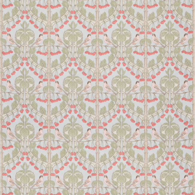 G P & J BAKER ORIGINAL BRANTWOOD FABRIC BIRDS & CHERRIES COTTON - SOFT BLUE BP10967.4.0