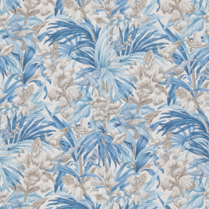 G P & J Baker Original Brantwood Fabric Trumpet Flowers Cotton - Blue upholstery fabric swatch