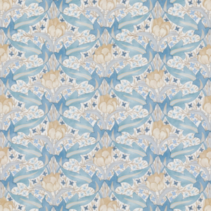 G P & J Baker Original Brantwood Fabric Tulip & Jasmine Cotton - Blue upholstery fabric swatch