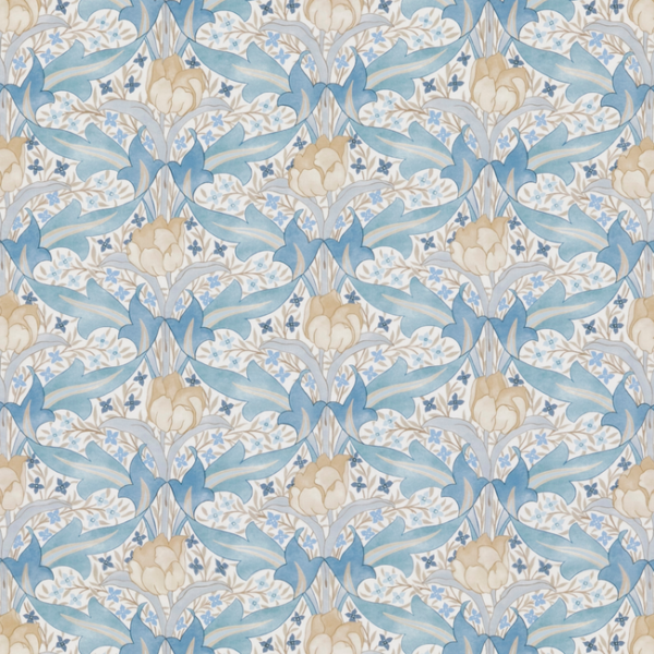 G P & J BAKER ORIGINAL BRANTWOOD FABRIC TULIP & JASMINE COTTON - BLUE upholstery fabric swatch for sample-first furniture planning