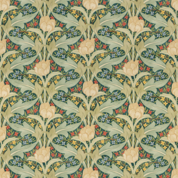 G P & J BAKER ORIGINAL BRANTWOOD FABRIC TULIP & JASMINE COTTON - EMERALD upholstery fabric swatch for sample-first furniture planning