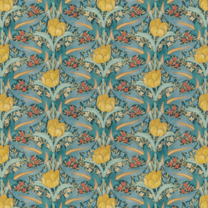 G P & J Baker Original Brantwood Fabric Tulip & Jasmine Cotton - Teal upholstery fabric swatch