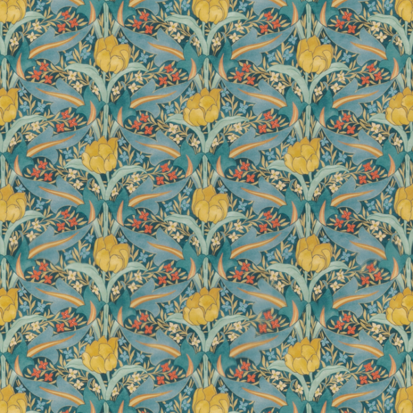 G P & J BAKER ORIGINAL BRANTWOOD FABRIC TULIP & JASMINE COTTON - TEAL upholstery fabric swatch for sample-first furniture planning
