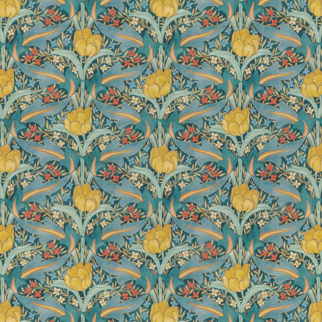 G P & J BAKER ORIGINAL BRANTWOOD FABRIC TULIP & JASMINE COTTON - TEAL BP10977.3.0