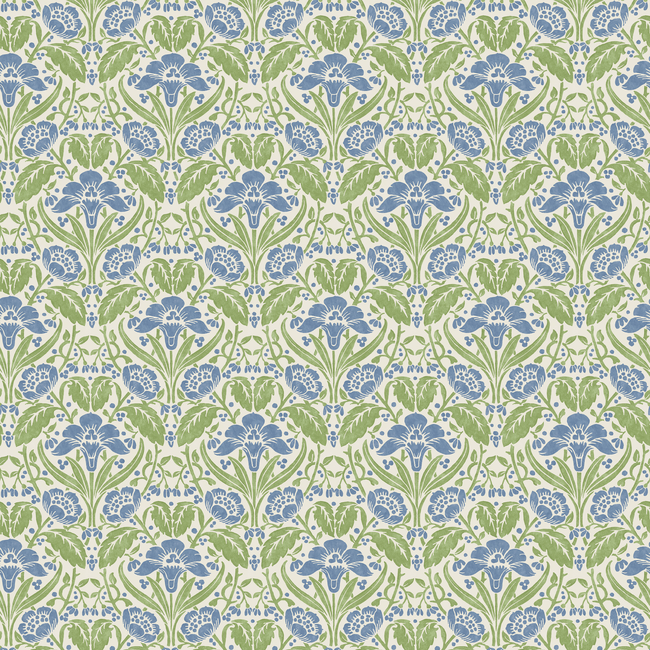 G P & J BAKER ORIGINAL BRANTWOOD WALLPAPER IRIS MEADOW - BLUE/GREEN BW45101.2.0