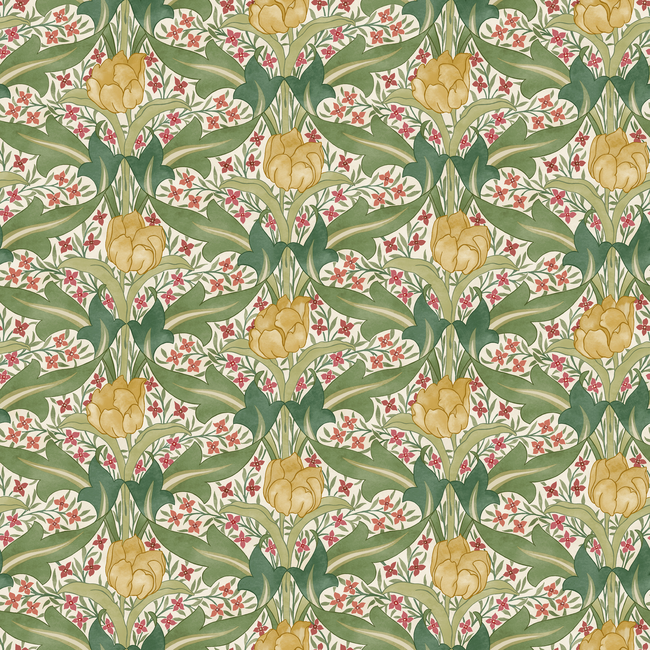 G P & J BAKER ORIGINAL BRANTWOOD WALLPAPER TULIP & JASMINE - RED/GREEN BW45104.1.0