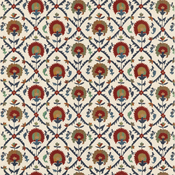 G P & J BAKER PORTOBELLO WINCHELSEA - RED/ BLUE upholstery fabric swatch for sample-first furniture planning