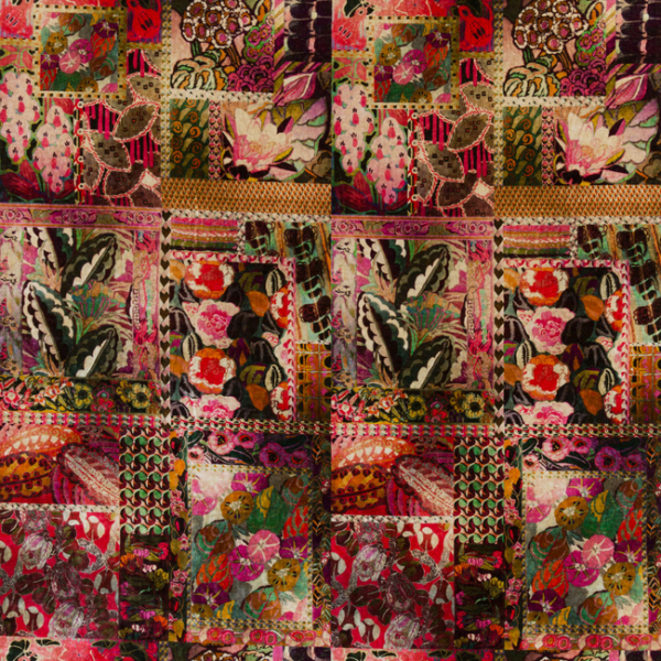 G P & J BAKER RIO VELVETS BARCELONA - MAGENTA upholstery fabric swatch for sample-first furniture planning