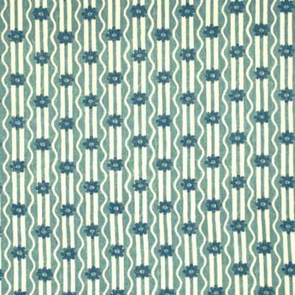G P & J BAKER RIVER FLOWER - AQUA/DE upholstery fabric swatch for sample-first furniture planning