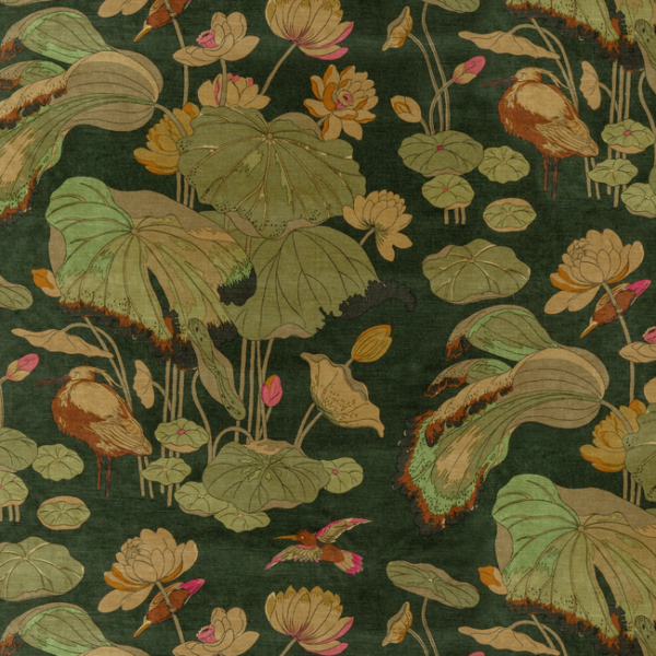 G P & J BAKER SIGNATURE VELVETS NYMPHEUS VELVET - EMERALD upholstery fabric swatch for sample-first furniture planning